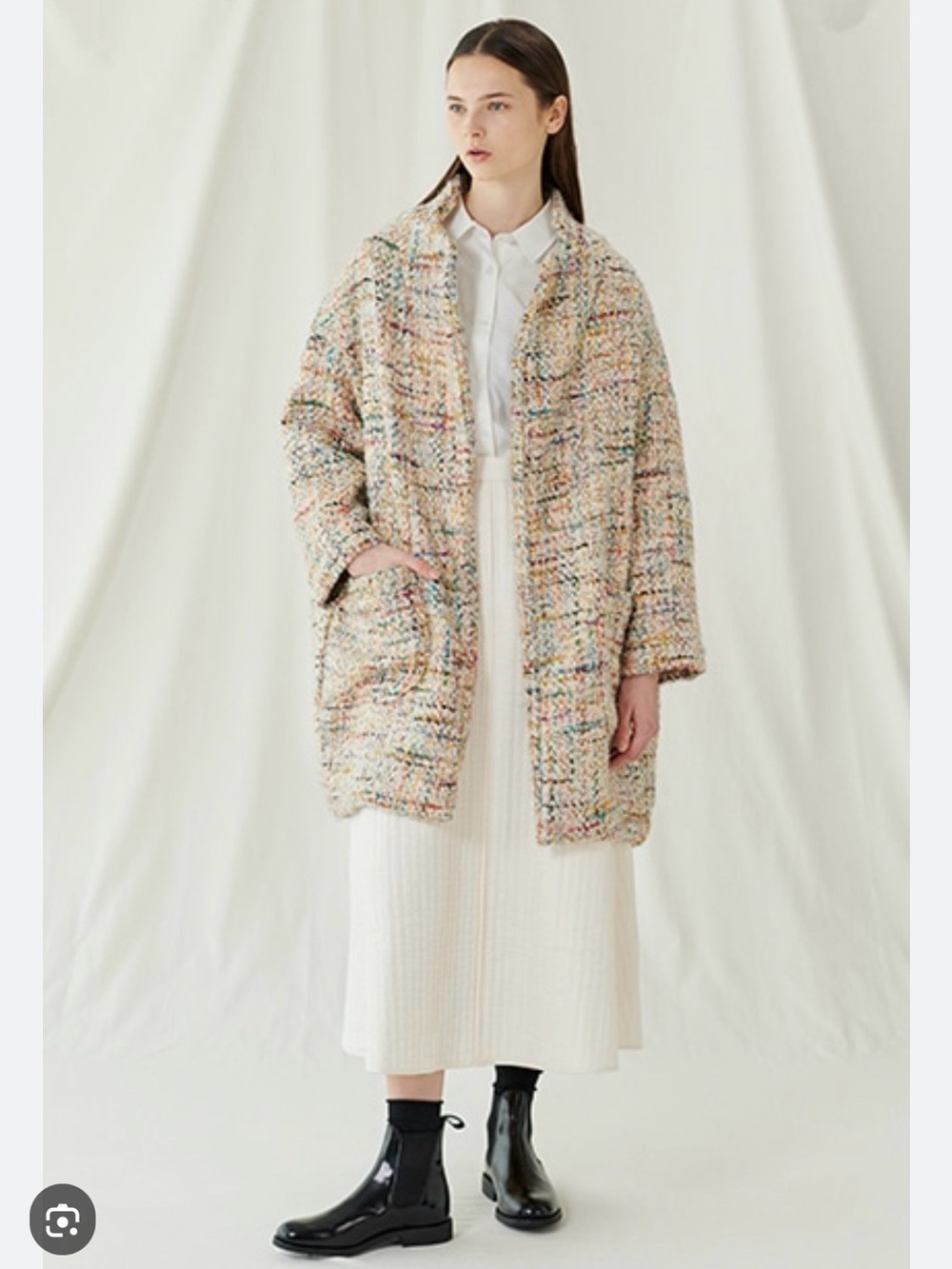 Gallegos Desporte Wool Blend Multicolor Tweed Coat - Beige